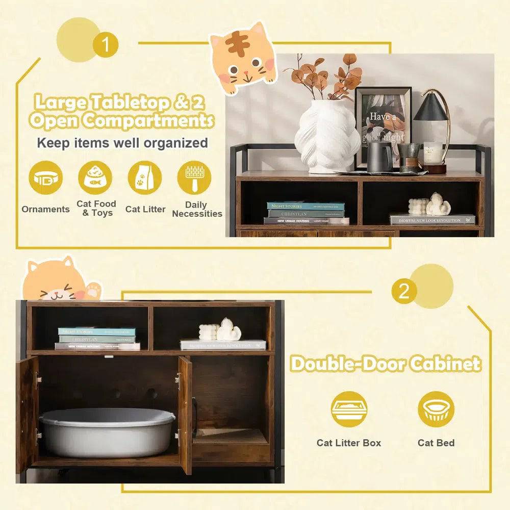 GOFLAME Cat Litter Box Enclosure, Hidden Cat Washroom w/ Double Doors & Scratch Cardboard |  | Luvasmr - Satisfyingly Organised