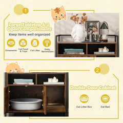 GOFLAME Cat Litter Box Enclosure, Hidden Cat Washroom w/ Double Doors & Scratch Cardboard |  | Luvasmr - Satisfyingly Organised