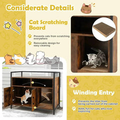 GOFLAME Cat Litter Box Enclosure, Hidden Cat Washroom w/ Double Doors & Scratch Cardboard |  | Luvasmr - Satisfyingly Organised