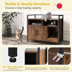 GOFLAME Cat Litter Box Enclosure, Hidden Cat Washroom w/ Double Doors & Scratch Cardboard |  | Luvasmr - Satisfyingly Organised