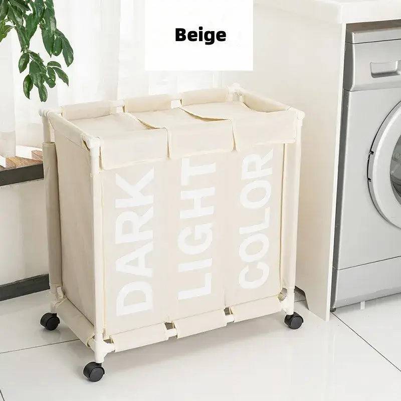 Rolling Laundry Basket Organizer 3 Grid Large Laundry Hamper Bin Waterproof Laundry Bags For Dirty Clothes Storage Box On Wheels |  | Luvasmr - Satisfyingly Organised