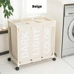 Rolling Laundry Basket Organizer 3 Grid Large Laundry Hamper Bin Waterproof Laundry Bags For Dirty Clothes Storage Box On Wheels |  | Luvasmr - Satisfyingly Organised