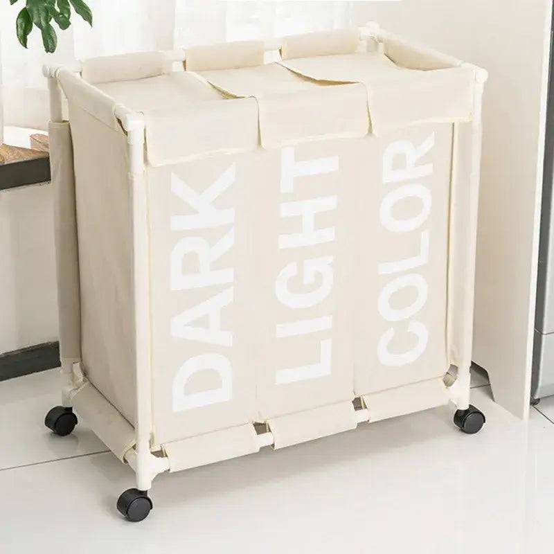 Rolling Laundry Basket Organizer 3 Grid Large Laundry Hamper Bin Waterproof Laundry Bags For Dirty Clothes Storage Box On Wheels |  | Luvasmr - Satisfyingly Organised