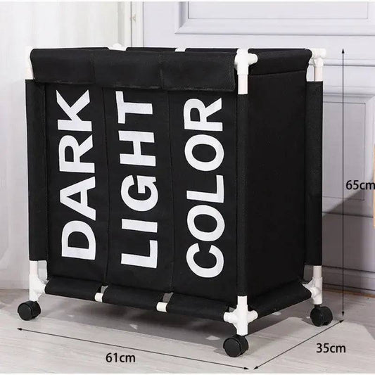 Rolling Laundry Basket Organizer 3 Grid Large Laundry Hamper Bin Waterproof Laundry Bags For Dirty Clothes Storage Box On Wheels |  | Luvasmr - Satisfyingly Organised