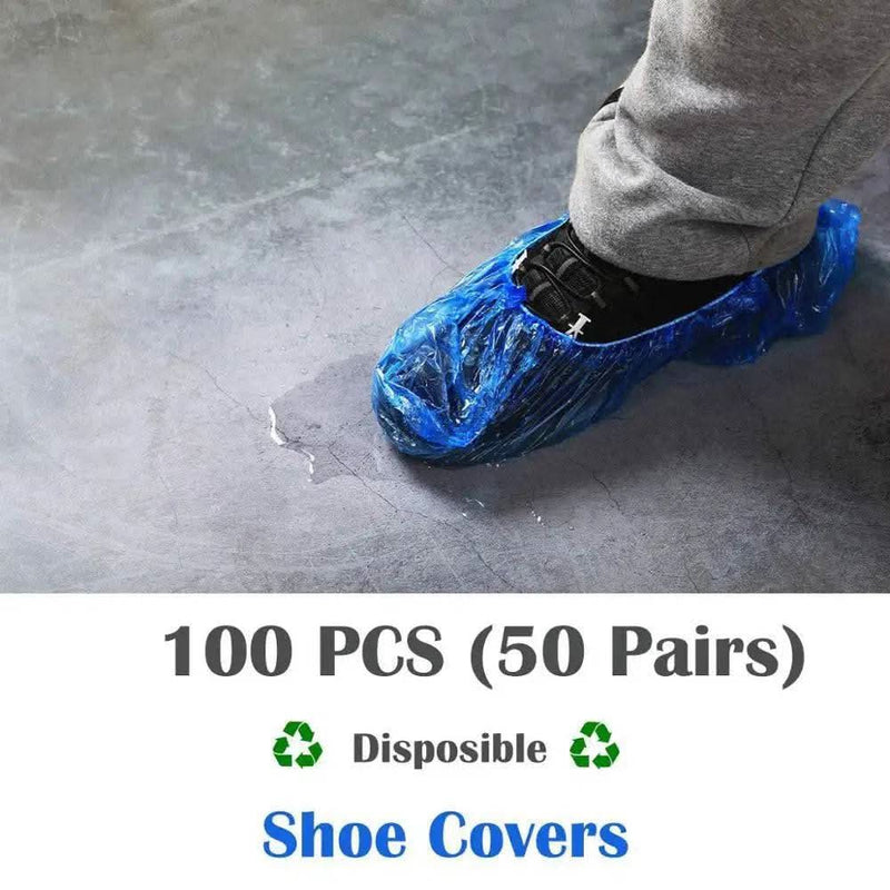 Disposable shoe covers in blue, 100 pieces (50 pairs), designed for effortless cleanliness in any setting.