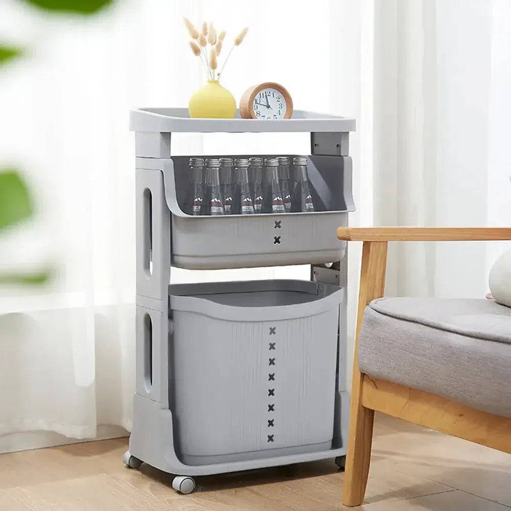 3-tier laundry basket with smooth-rolling wheels, efficient design for organizing laundry and maximizing storage.