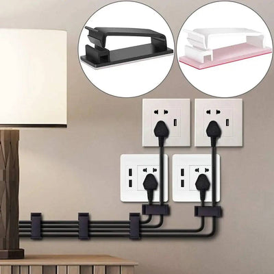 Desktop Cable Organizer for USB management, keeping cords neat around electrical outlets.