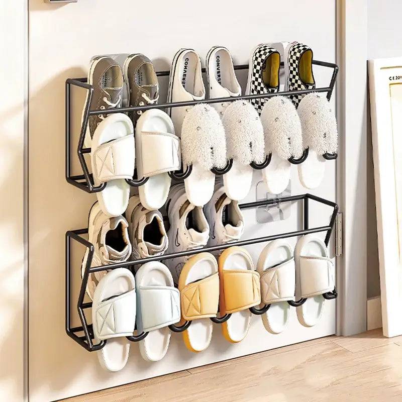 Free Punch Aluminum Slipper Rack Wall Mount Bathroom Bedroom Shoe Hanging Holder Organizer Toilet Wall Door Towel Storage Shelf |  | Luvasmr - Satisfyingly Organised