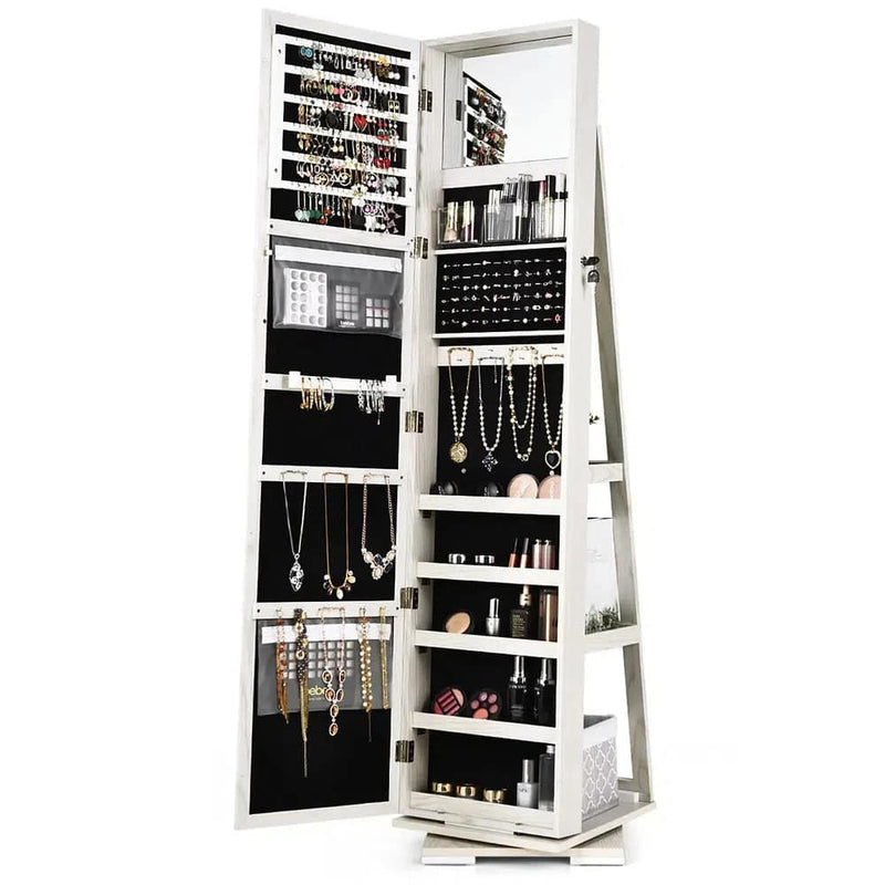 GOFLAME Free Standing Jewelry Armoire 360 Rotating Mirrored Jewelry Cabinet With Lock |  | Luvasmr - Satisfyingly Organised