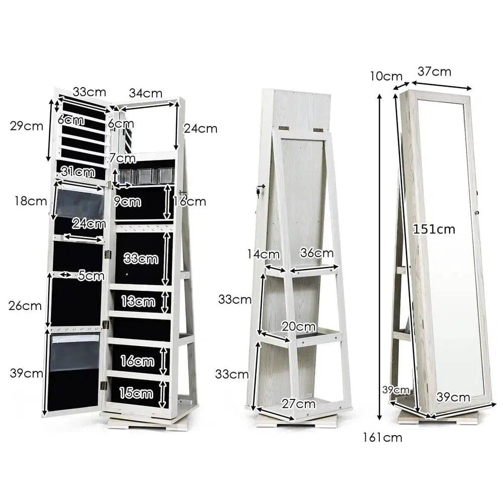 GOFLAME Free Standing Jewelry Armoire 360 Rotating Mirrored Jewelry Cabinet With Lock |  | Luvasmr - Satisfyingly Organised