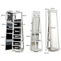 GOFLAME Free Standing Jewelry Armoire 360 Rotating Mirrored Jewelry Cabinet With Lock |  | Luvasmr - Satisfyingly Organised