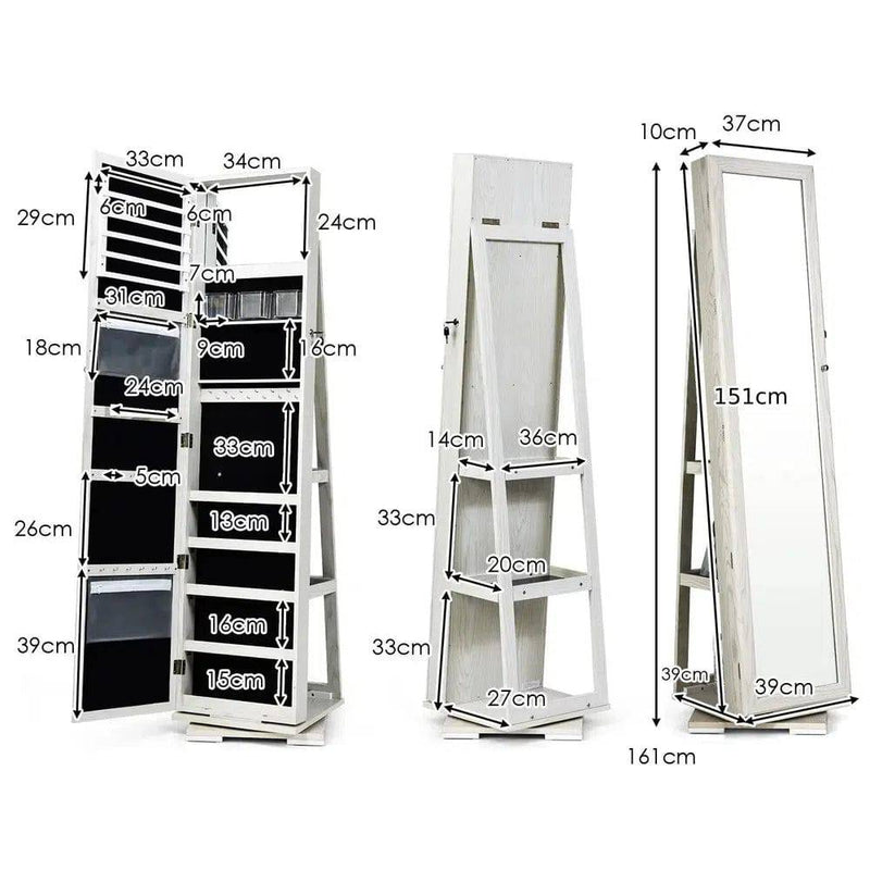 GOFLAME Free Standing Jewelry Armoire 360 Rotating Mirrored Jewelry Cabinet With Lock |  | Luvasmr - Satisfyingly Organised