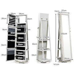 GOFLAME Free Standing Jewelry Armoire 360 Rotating Mirrored Jewelry Cabinet With Lock |  | Luvasmr - Satisfyingly Organised
