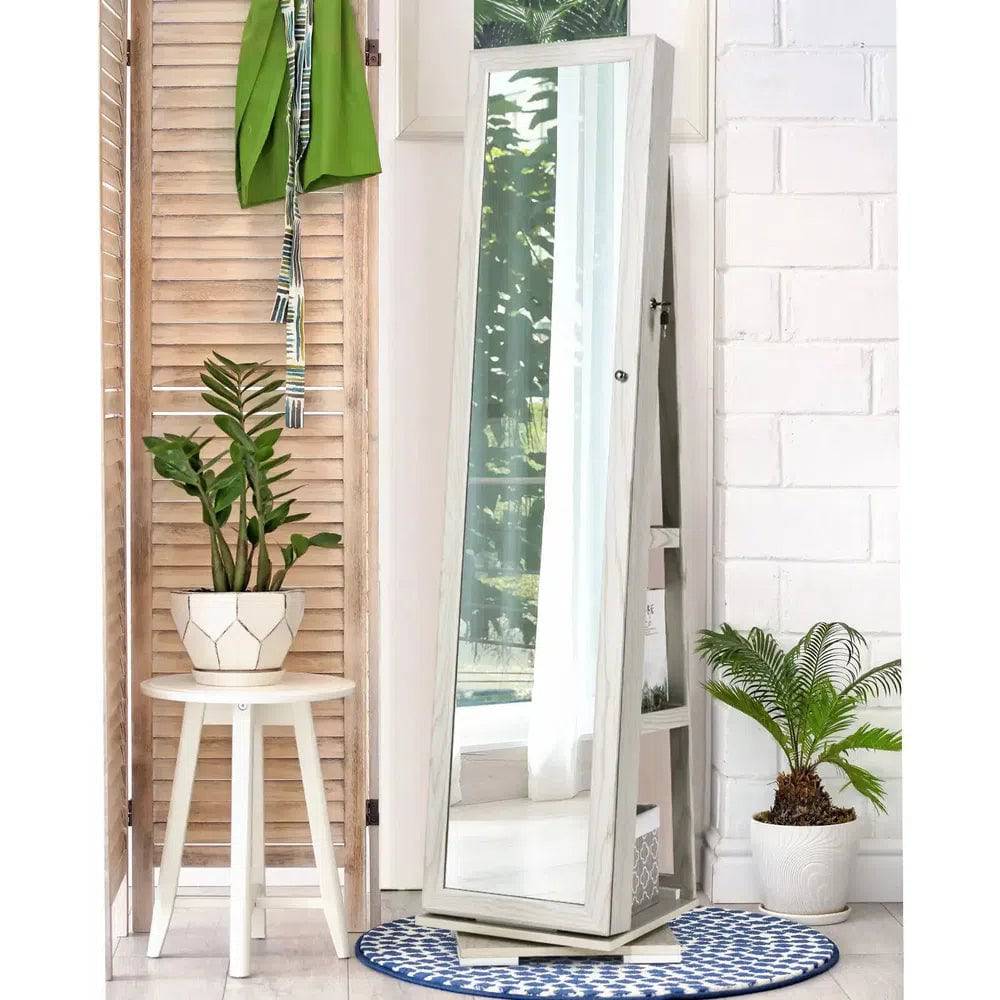 GOFLAME Free Standing Jewelry Armoire 360 Rotating Mirrored Jewelry Cabinet With Lock |  | Luvasmr - Satisfyingly Organised