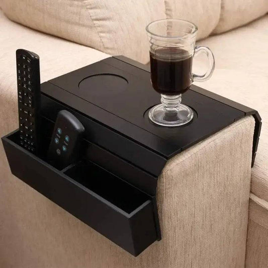 Sofa Tray Table - Remote Control and Cellphone Organizer Holder,  Arm Rest  with Pockets. Fits Over Square Chair Arms |  | Luvasmr - Satisfyingly Organised