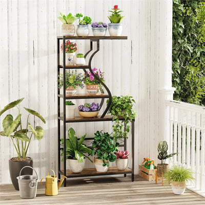 5 Tier Vintage Industrial Metal Plant Stand & Bookshelf