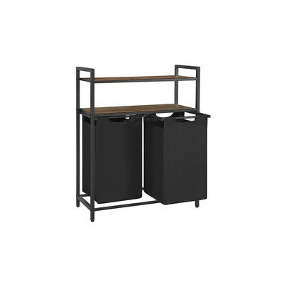 Modern Laundry Sorter with Two Removable Bags and Storage Shelves