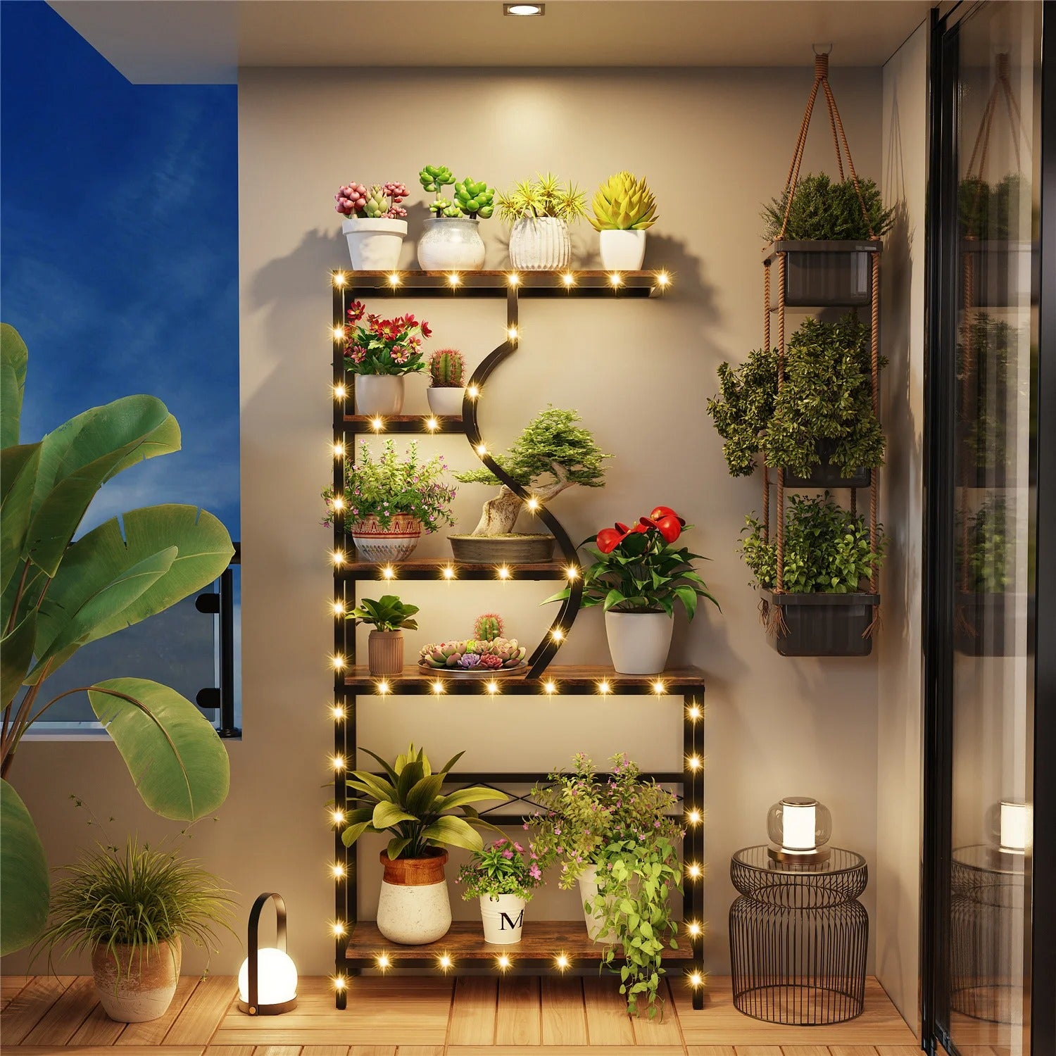 5 Tier Vintage Industrial Metal Plant Stand & Bookshelf