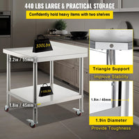 Kitchen Stainless Steel Roller Work Table