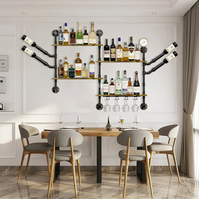 Industrial Pipe Bar Wall Liquor Shelf