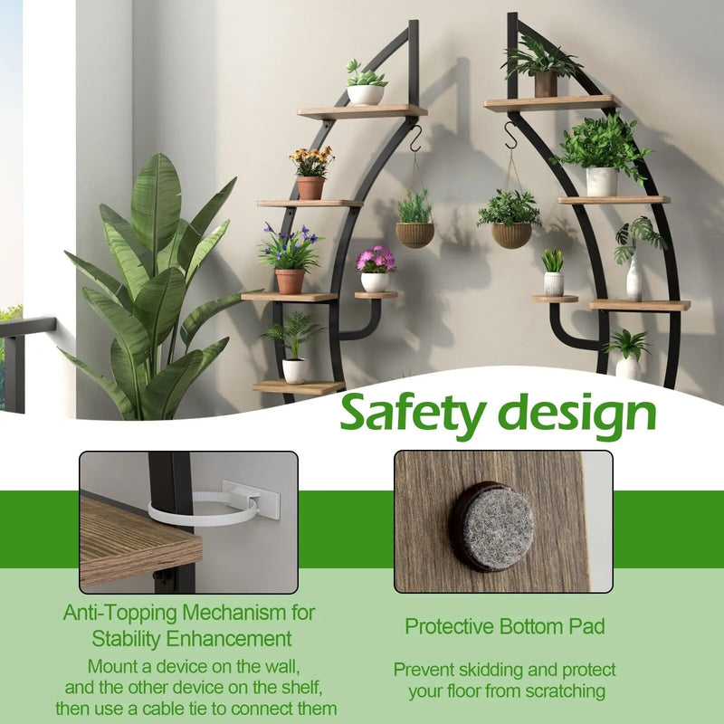 6-tier metal plant stand showcasing safety design features, including anti-tipping mechanism and protective bottom pad.