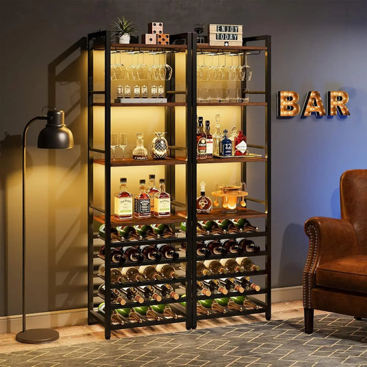 Industrial Vintage Wine Rack with Storage Shelves