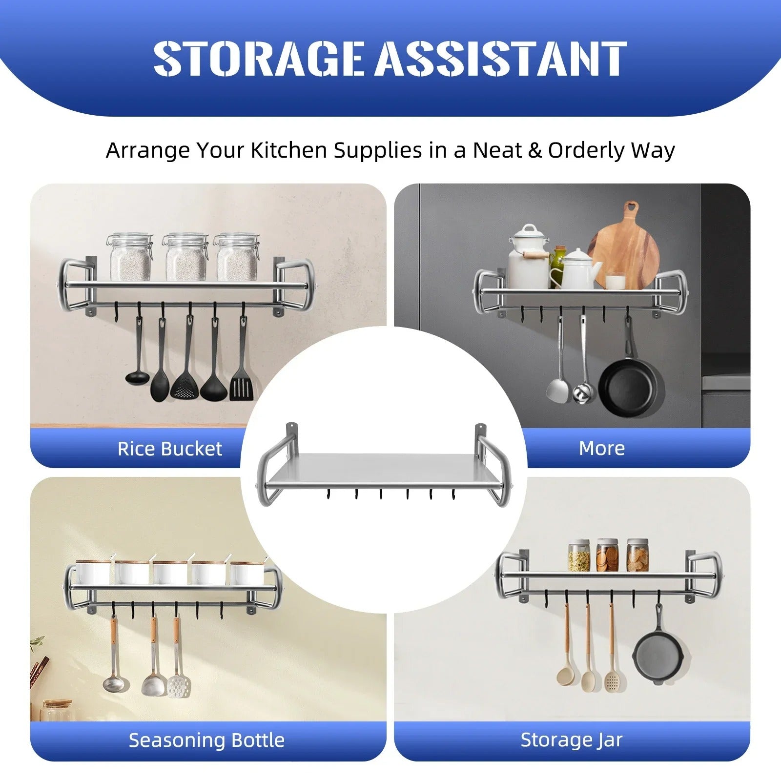 Wall-Mounted Microwave Oven Shelf with Hooks