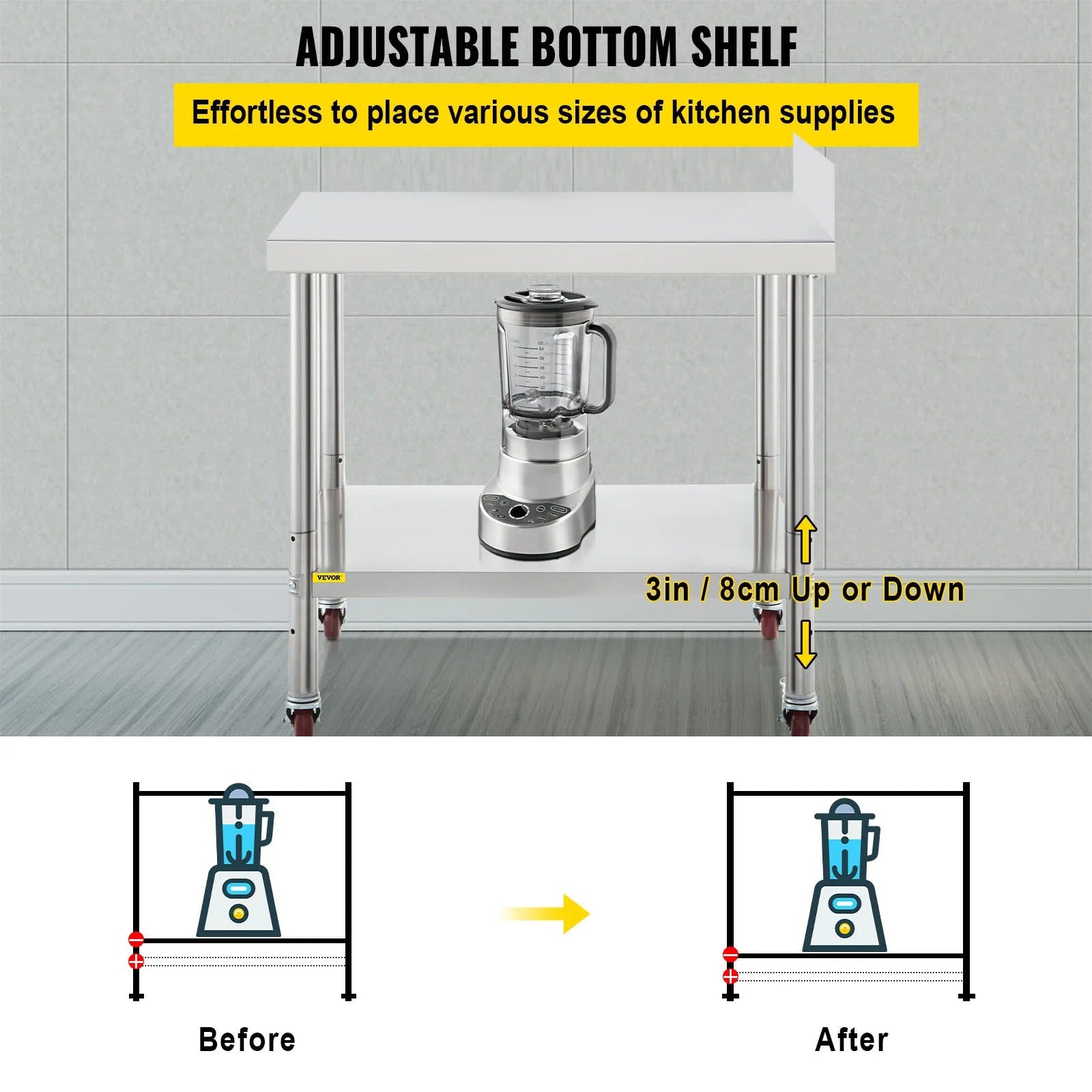 Kitchen Stainless Steel Roller Work Table