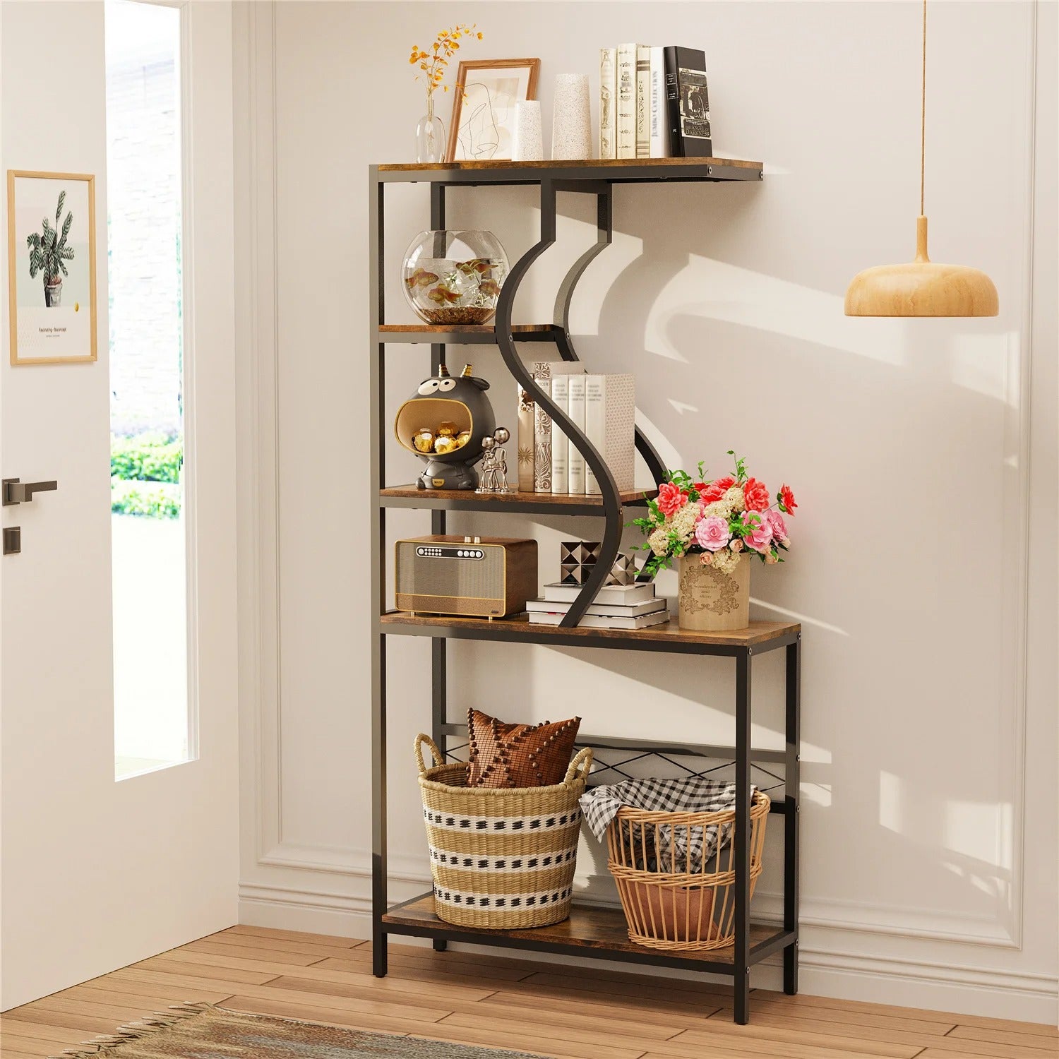 5 Tier Vintage Industrial Metal Plant Stand & Bookshelf