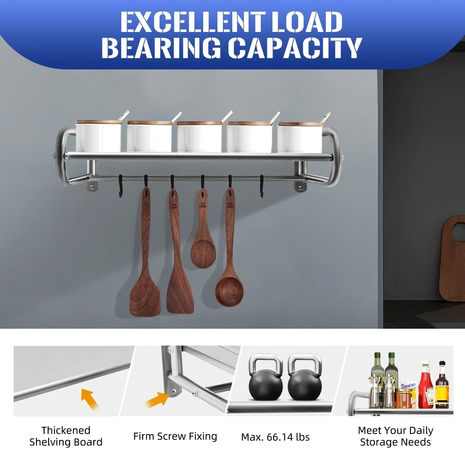 Wall-Mounted Microwave Oven Shelf with Hooks