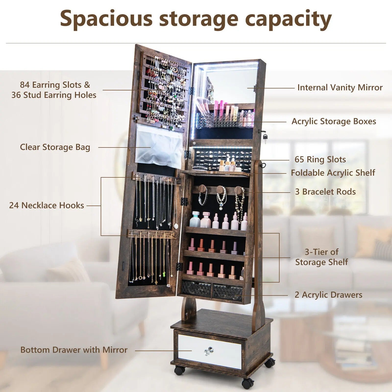 Modern Jewellery Cabinet with Mirror