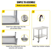 Kitchen Stainless Steel Roller Work Table
