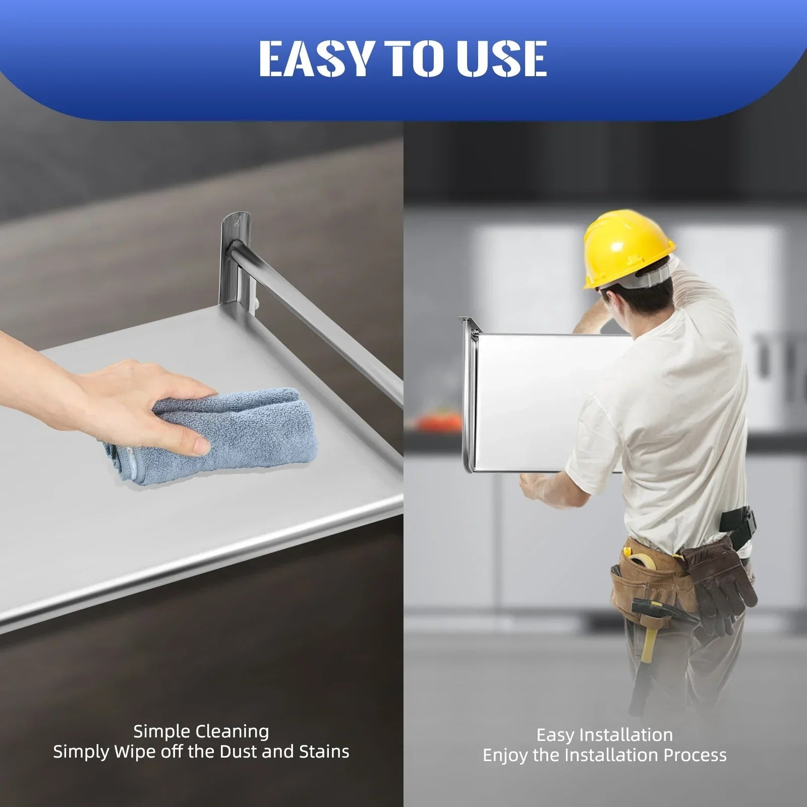 Wall-Mounted Microwave Oven Shelf with Hooks