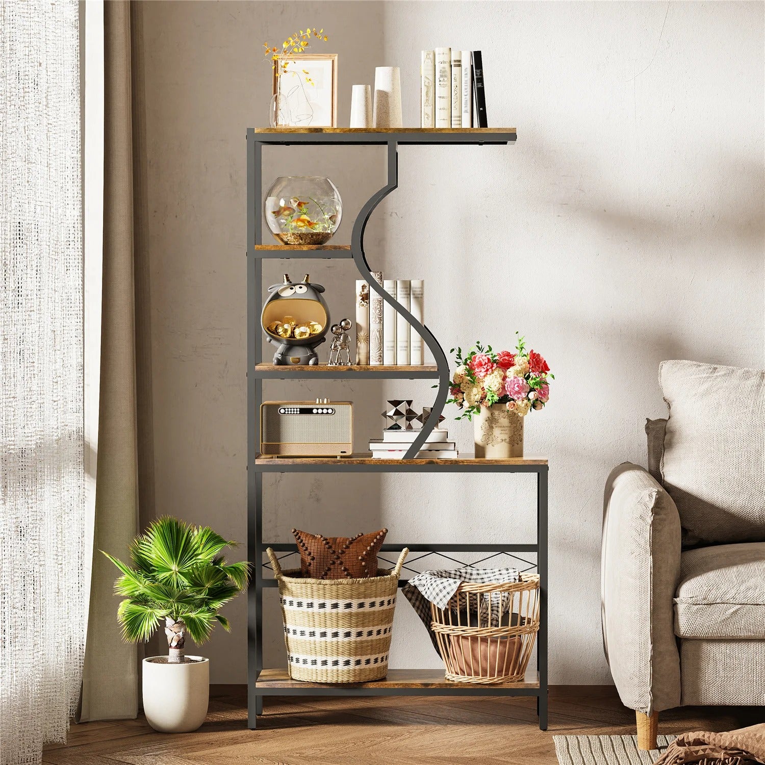5 Tier Vintage Industrial Metal Plant Stand & Bookshelf