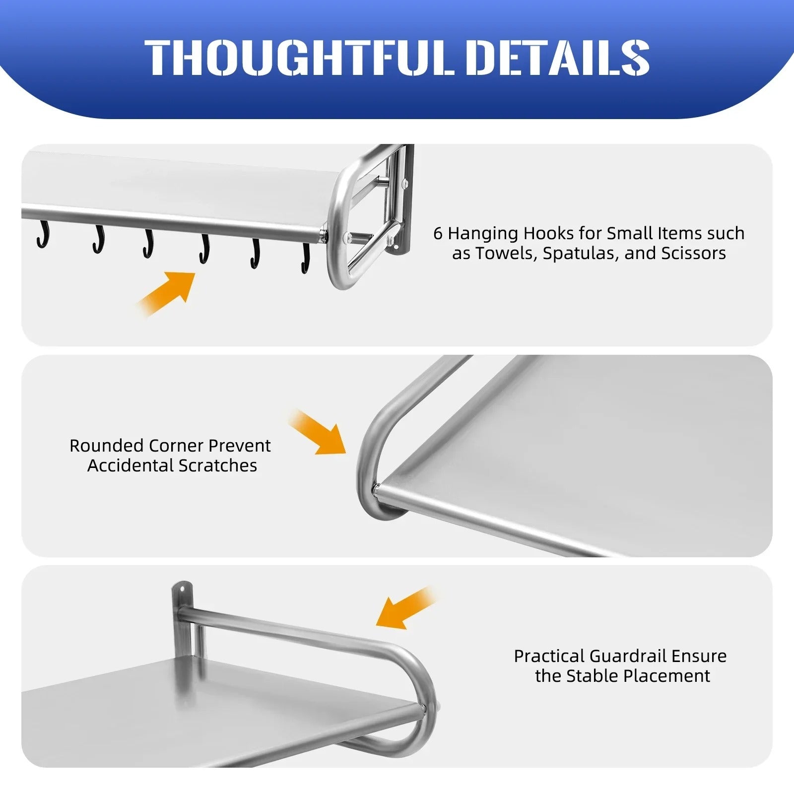 Wall-Mounted Microwave Oven Shelf with Hooks