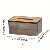 Nordic wooden tissue box with bamboo lid, dimensions 21x13x9.8 cm, stylish and functional design for elegant decor.